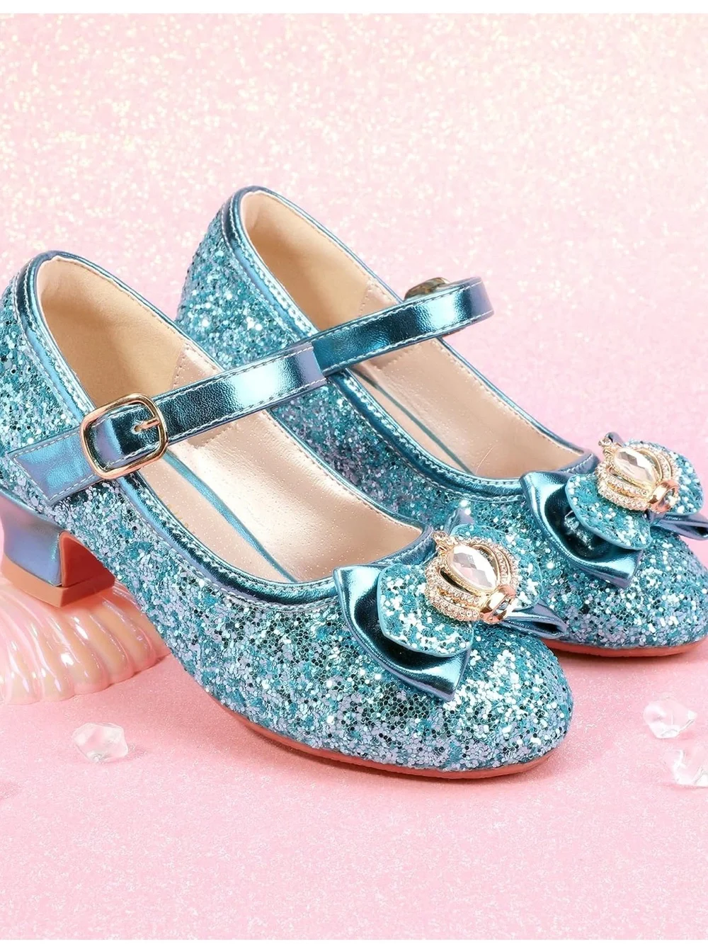 💎NWT PANDANINJIA GIRLS BLUE GLITTER MARY JABE DRESS SHOES SIZE 3